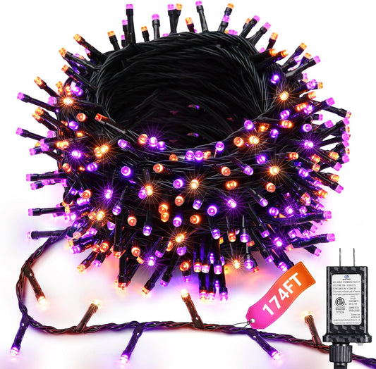 Orange Purple Halloween Lights, 174FT 500LED Plugin Non-Connectable | with 8 Modes Timer, Waterproof Indoor Outdoor for Haunted House, Halloween Party & Trick or Treat Decor