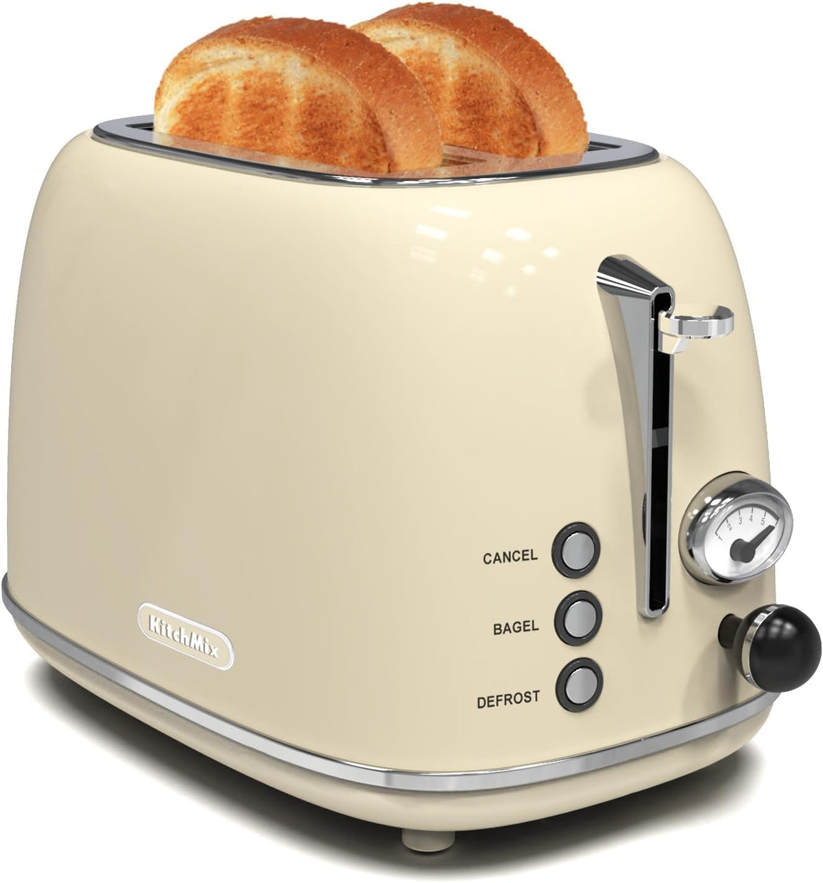 Toaster 2 Slice,  Retro Stainless Steel Toaster with 6 Settings, 1.5 in Extra Wide Slots, Bagel/Defrost/Cancel Function, Removable Crumb Tray (Cream)