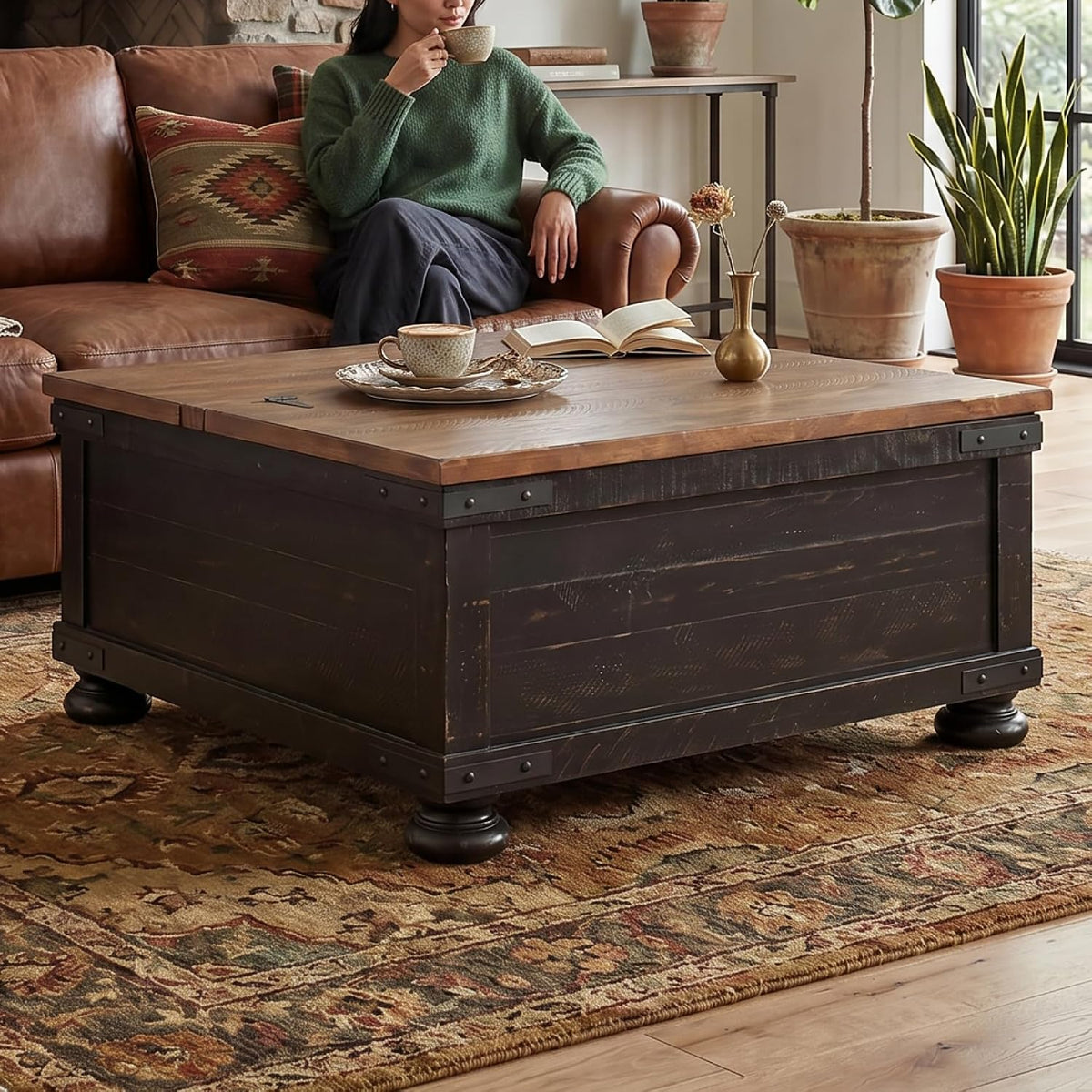 Signature Design by Ashley Lift Top Coffee Table with Storage, Farmhouse