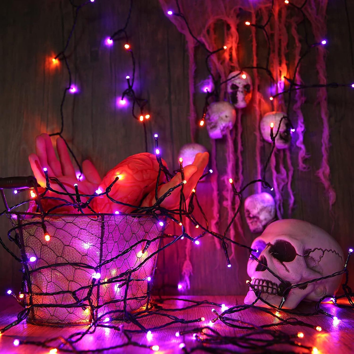 Orange Purple Halloween Lights, 174FT 500LED Plugin Non-Connectable | with 8 Modes Timer, Waterproof Indoor Outdoor for Haunted House, Halloween Party & Trick or Treat Decor