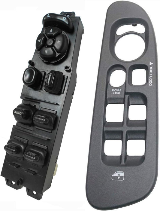 Window Master Switch and Gray Bezel Set for 2002-2008 Dodge Ram 1500 2500 3500 (Quad Cab, Crew, Medium Slate Gray, 68171680AA, 56049805AB, 56049805AA, 56045334AE)