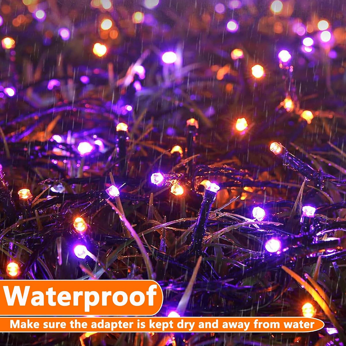 Orange Purple Halloween Lights, 174FT 500LED Plugin Non-Connectable | with 8 Modes Timer, Waterproof Indoor Outdoor for Haunted House, Halloween Party & Trick or Treat Decor