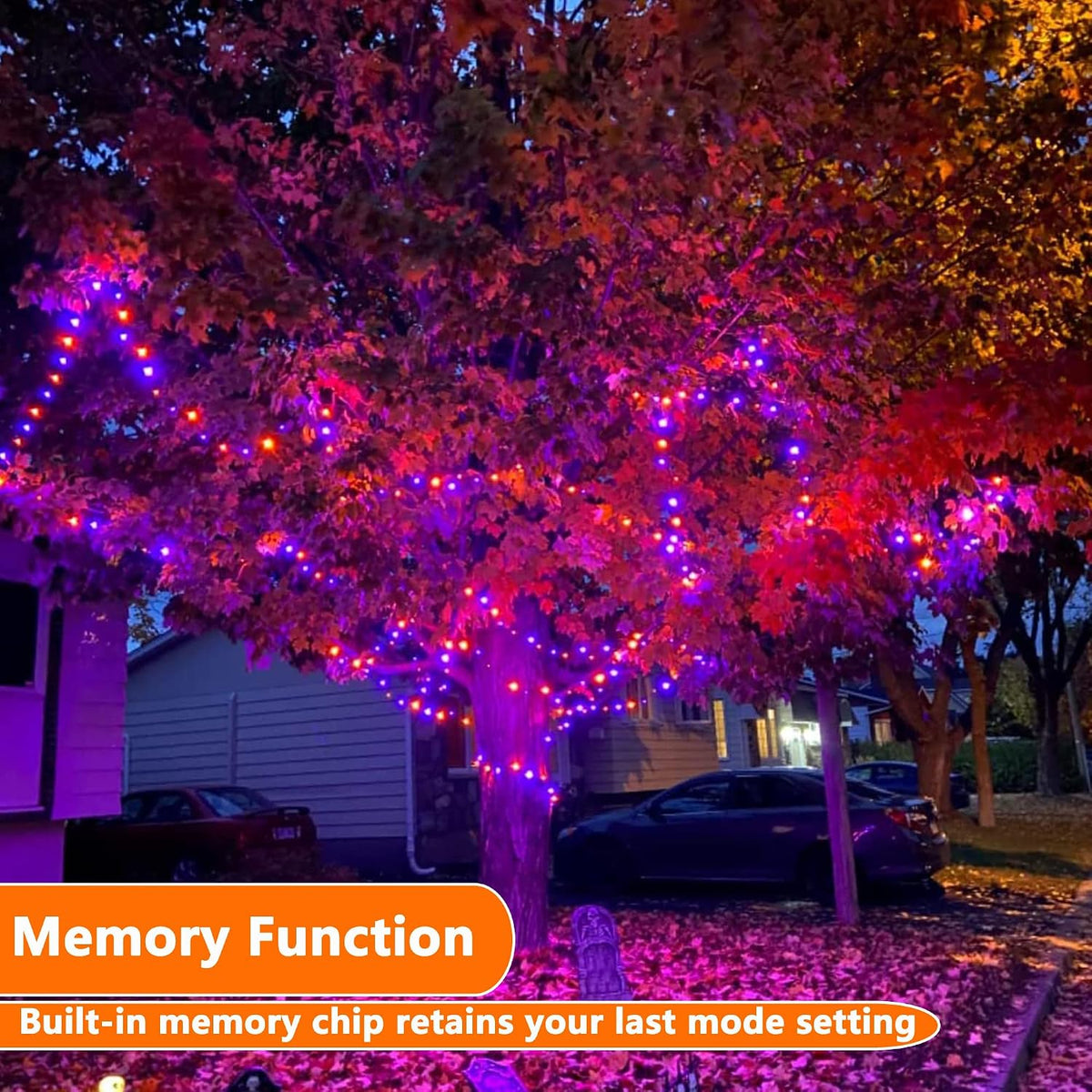 Orange Purple Halloween Lights, 174FT 500LED Plugin Non-Connectable | with 8 Modes Timer, Waterproof Indoor Outdoor for Haunted House, Halloween Party & Trick or Treat Decor