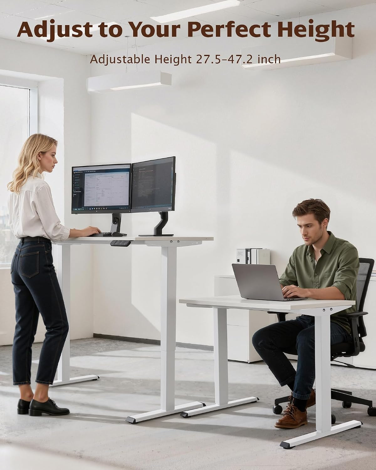 Dual Motor Electric Standing Desk Frame, Height Adjustable Sit Stand Base for Home Office, Fits Table Tops up to 70.8 X 31.5 Inch, 225 Lb Capacity (White, without Stand)