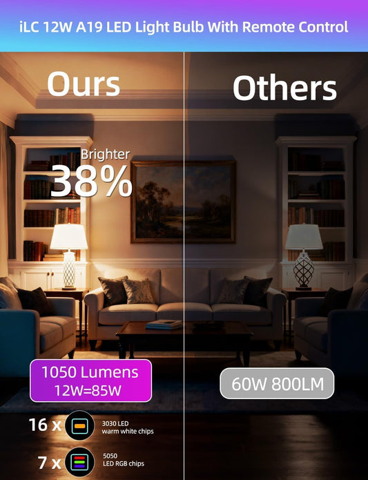 LED Light Bulb 85W Equivalent, Color Changing Light Bulbs 2700K Warm White, Remote Control RGB 6 Modes, Timing, Sync, Dimmable E26 Screw Base (2 Pack)