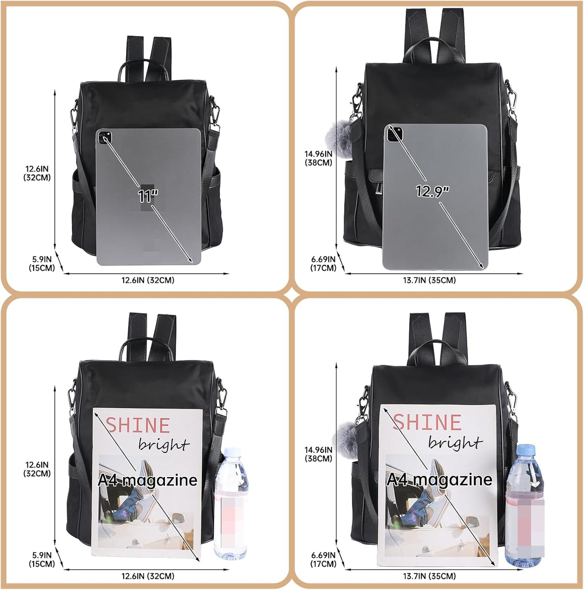 Women Backpack Purse Nylon Anti-Theft Fashion Casual Lightweight Travel Shoulder Bag