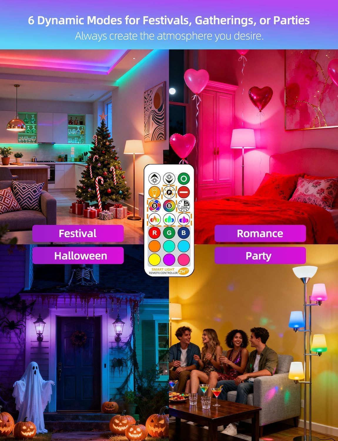 LED Light Bulb 85W Equivalent, Color Changing Light Bulbs 2700K Warm White, Remote Control RGB 6 Modes, Timing, Sync, Dimmable E26 Screw Base (2 Pack)