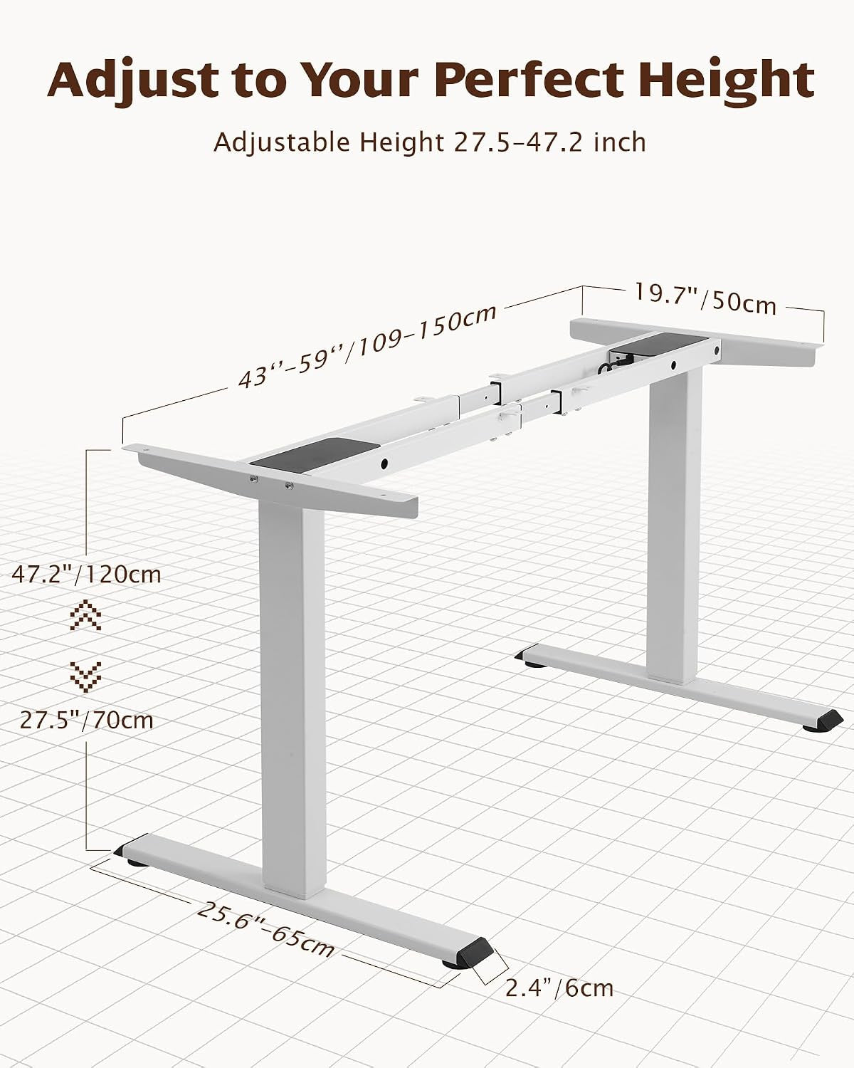 Dual Motor Electric Standing Desk Frame, Height Adjustable Sit Stand Base for Home Office, Fits Table Tops up to 70.8 X 31.5 Inch, 225 Lb Capacity (White, without Stand)