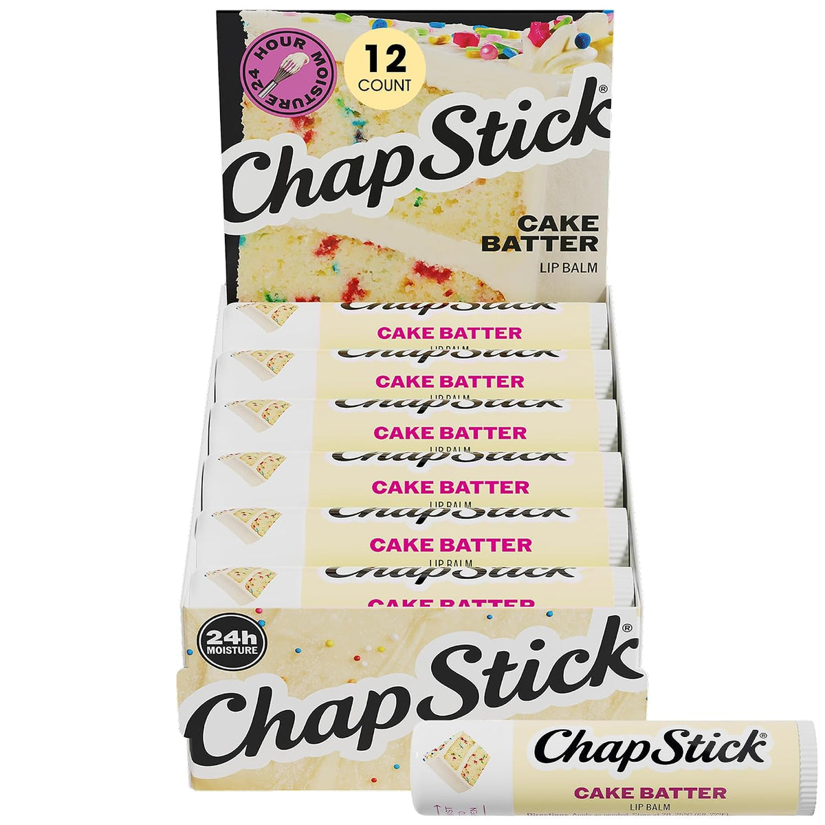 Bulk Lip Balm, Cake Batter, 12-Pack – Delicious & Sweet Lip Moisturizer for Dry Lips, Birthday Gifts, Stocking Stuffers, 0.15 Oz Ea