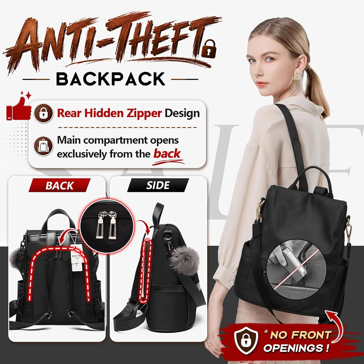 Women Backpack Purse Nylon Anti-Theft Fashion Casual Lightweight Travel Shoulder Bag