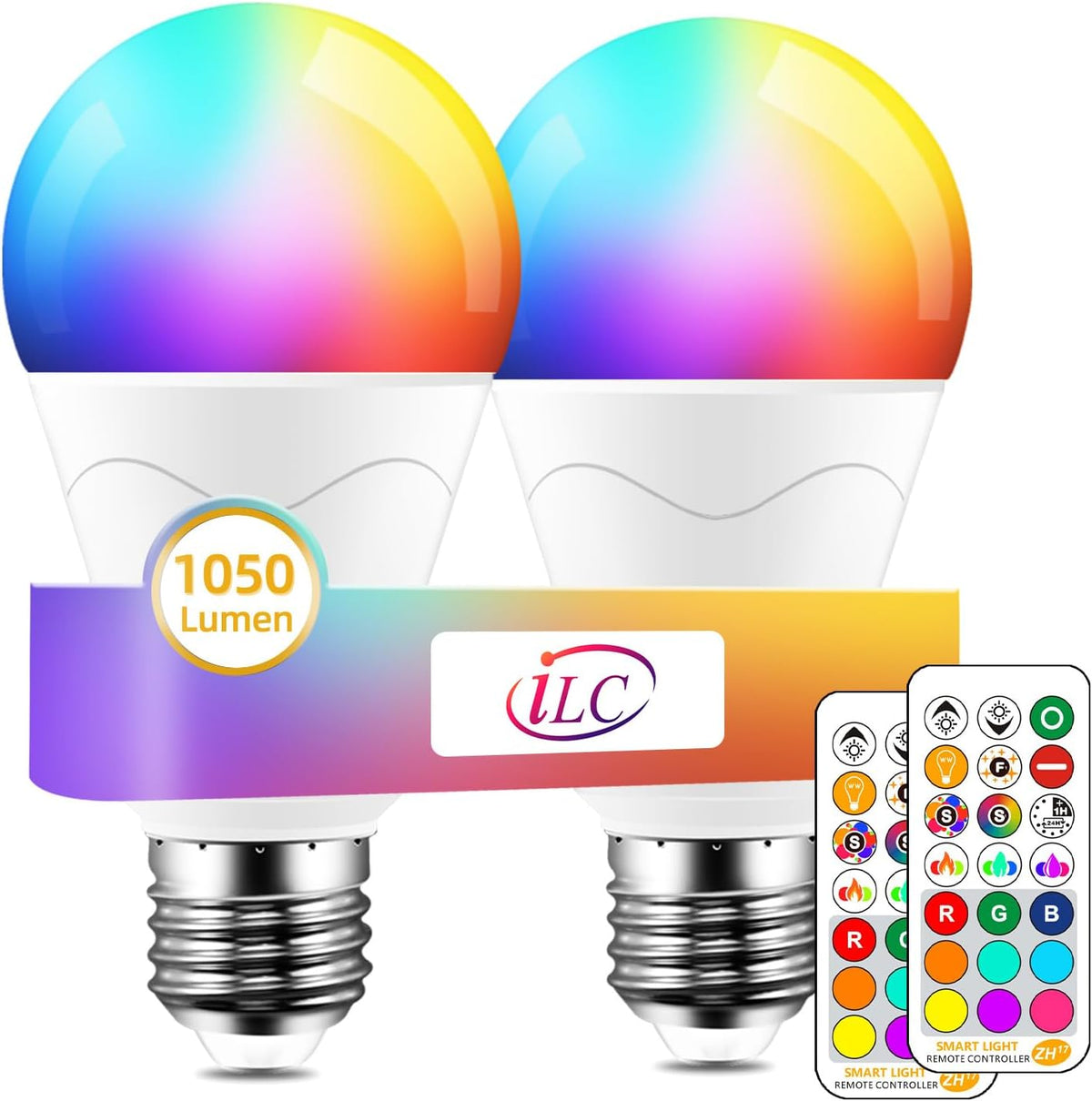 LED Light Bulb 85W Equivalent, Color Changing Light Bulbs 2700K Warm White, Remote Control RGB 6 Modes, Timing, Sync, Dimmable E26 Screw Base (2 Pack)