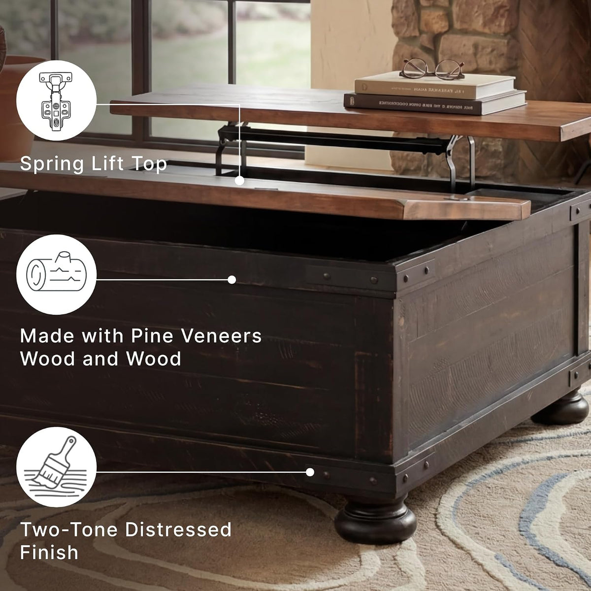Signature Design by Ashley Lift Top Coffee Table with Storage, Farmhouse