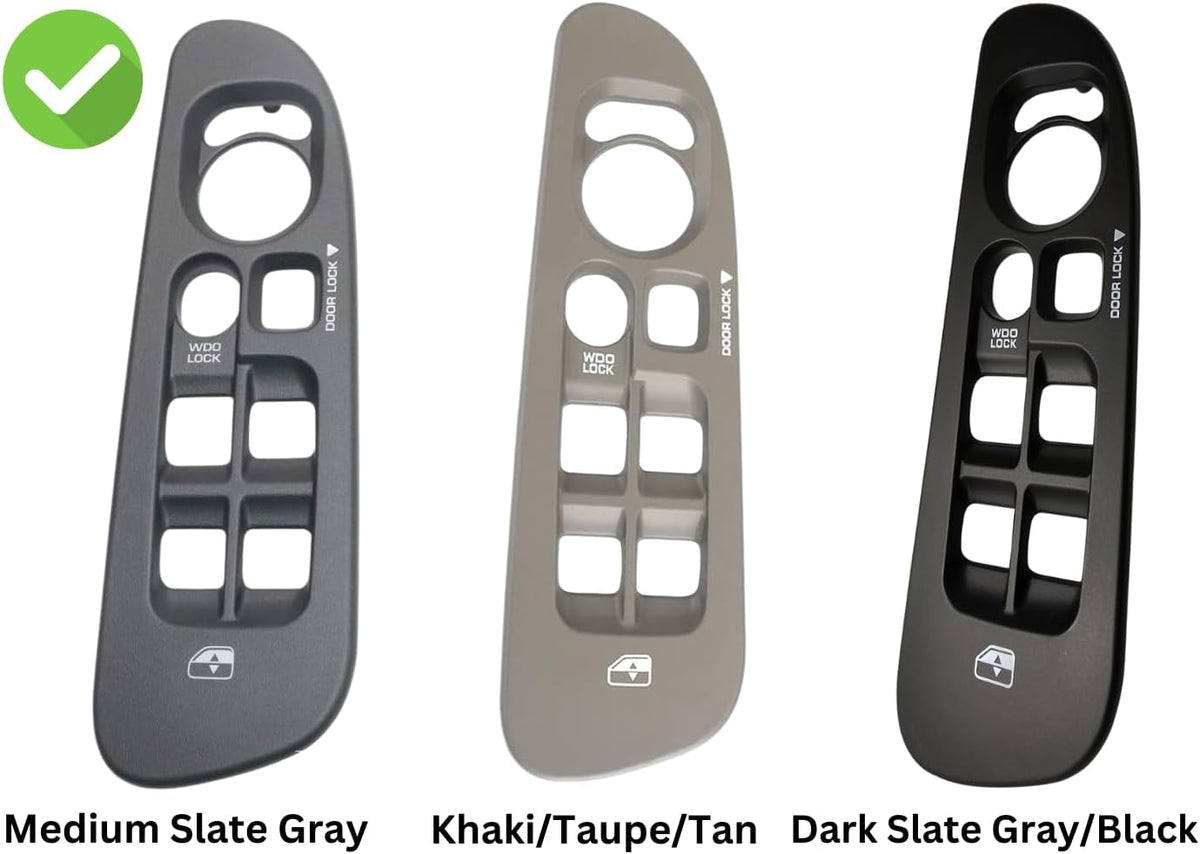 Window Master Switch and Gray Bezel Set for 2002-2008 Dodge Ram 1500 2500 3500 (Quad Cab, Crew, Medium Slate Gray, 68171680AA, 56049805AB, 56049805AA, 56045334AE)