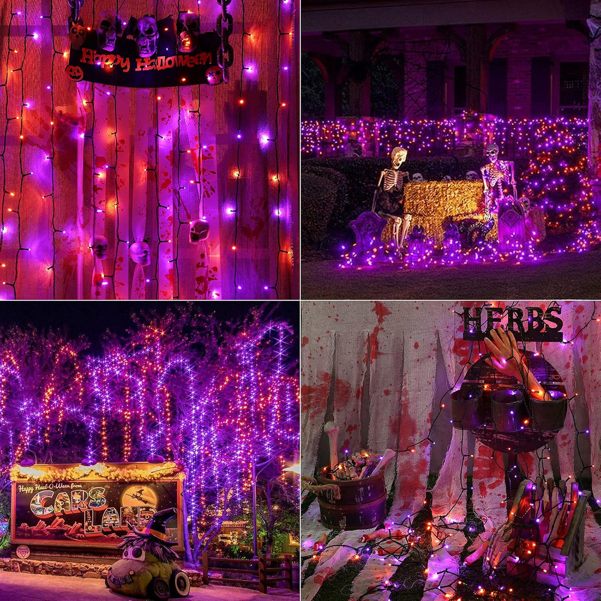 Orange Purple Halloween Lights, 174FT 500LED Plugin Non-Connectable | with 8 Modes Timer, Waterproof Indoor Outdoor for Haunted House, Halloween Party & Trick or Treat Decor