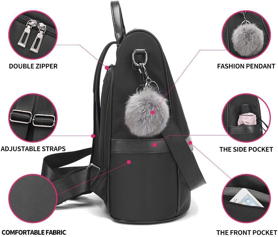 Women Backpack Purse Nylon Anti-Theft Fashion Casual Lightweight Travel Shoulder Bag