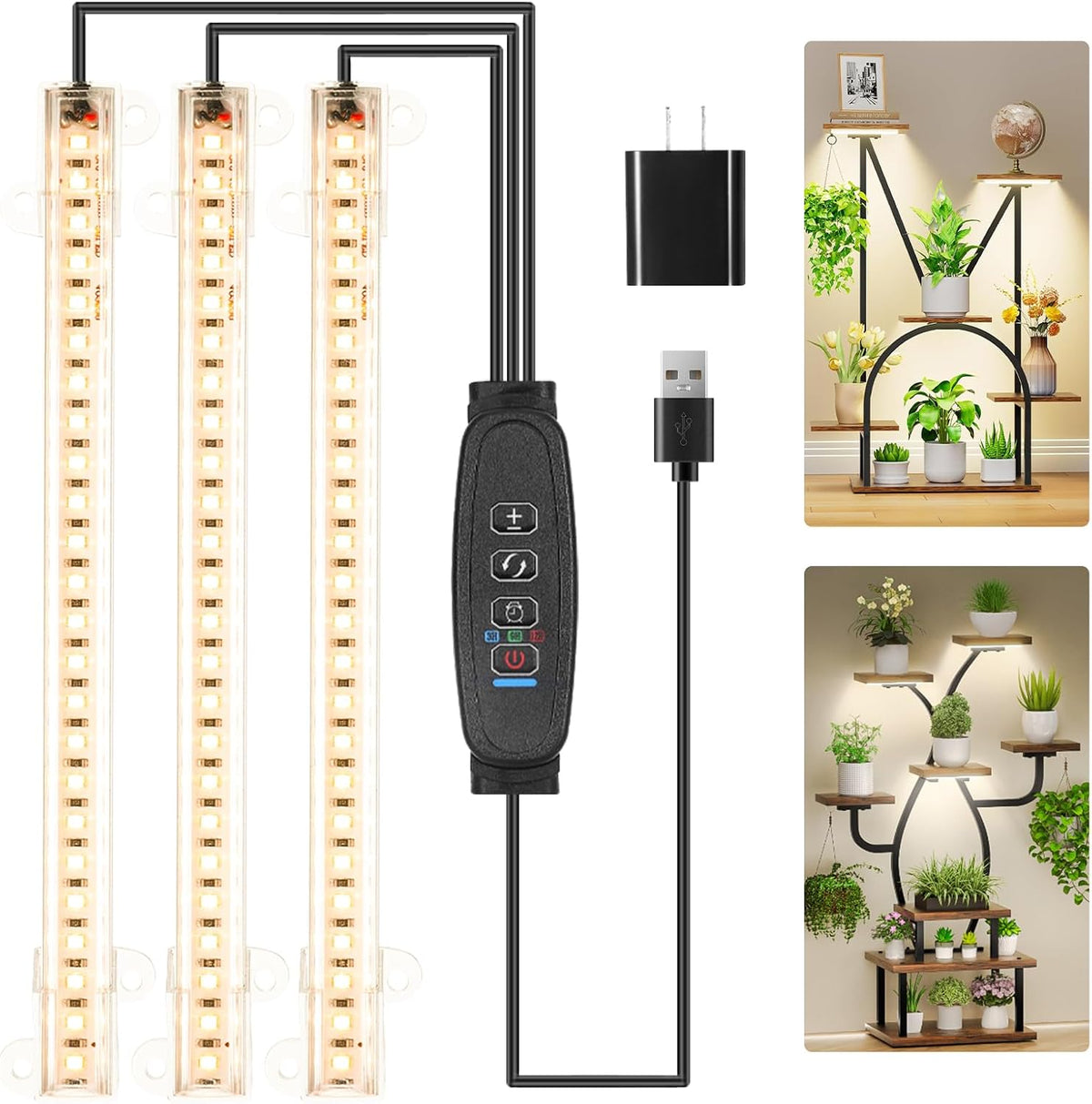 3 Head 7.8 Inches LED Grow Light Strips, Grow Lamps for Indoor Plants Full Spectrum 3000K, 72 Leds Plant Light Strips with 3/9/12H Timer, 10 Dimmable Levels for Seedling Succulent